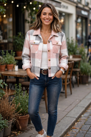 Zeagoo Flannels for Women Cropped Shacket Jacket
